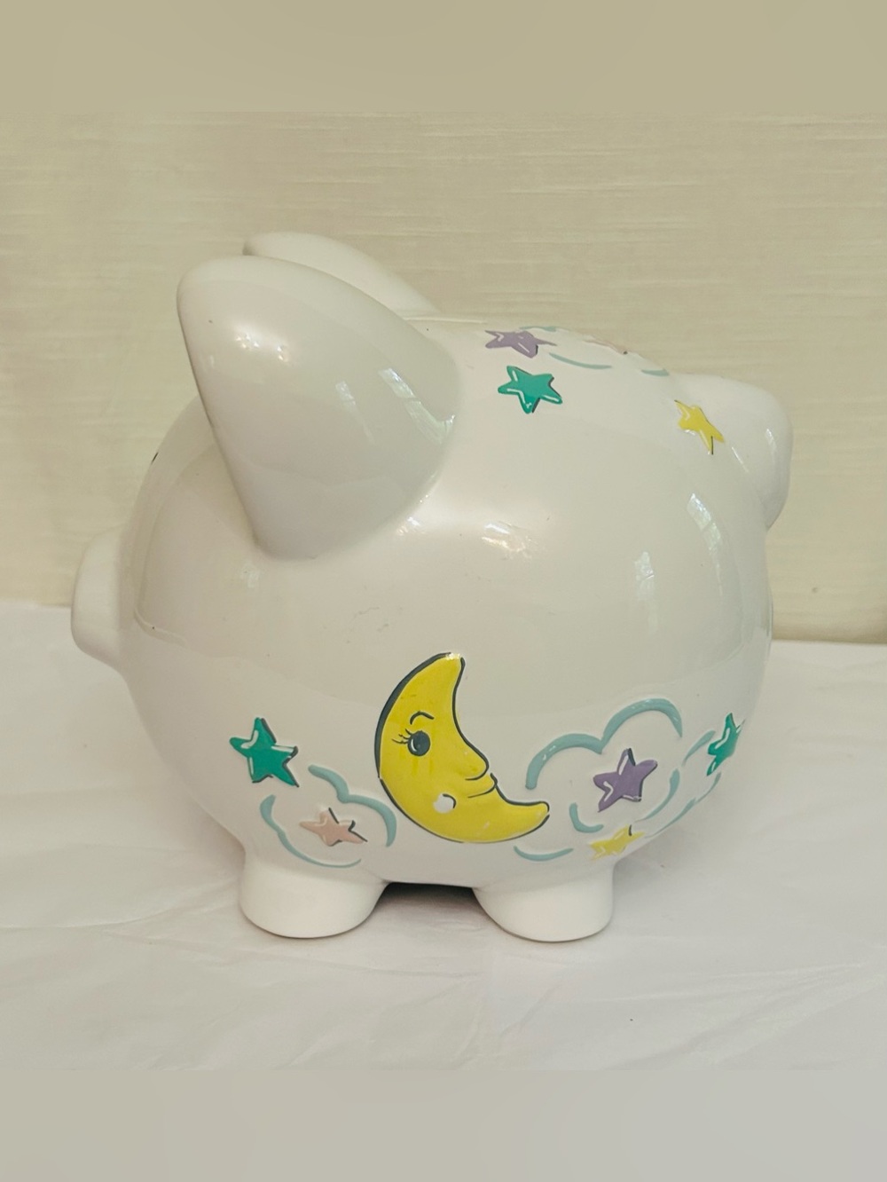 White Ceramic Celestial Moon & Stars Piggy Bank
